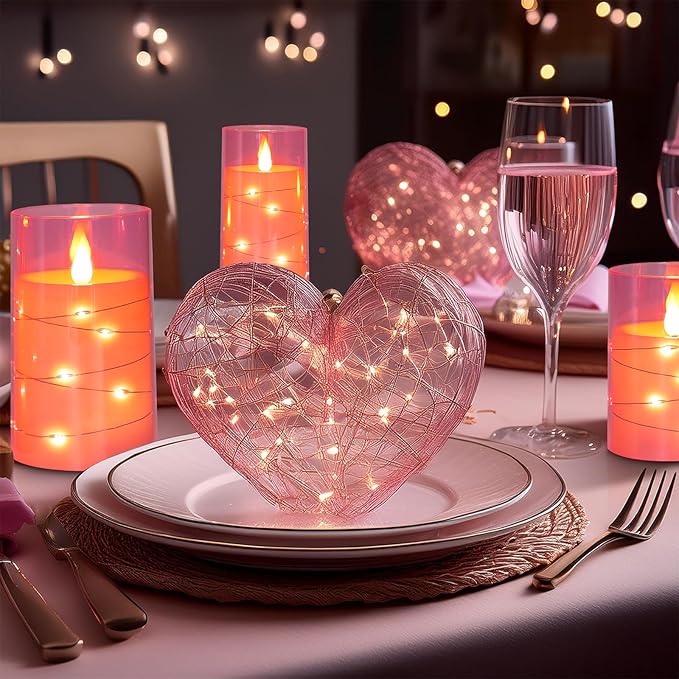 Aignis Flickering Flameless Candles Battery Operated Candles LED Candles with Remote Timer for Home/Wedding/Birthday/Holiday Decor, Cherry Blossom Pink 3D Flame Set of 3 (D3 xH4 5" 6")
