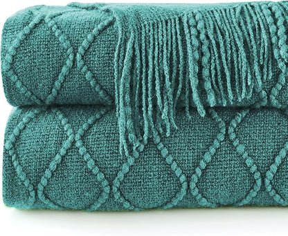 inhand Knitted Throw Blankets for Couch and Bed, Soft Cozy Knit Blanket with Tassel, Blue Lightweight Decorative Blankets and Throws, Farmhouse Warm Woven Blanket for Men and Women, 50"x60"