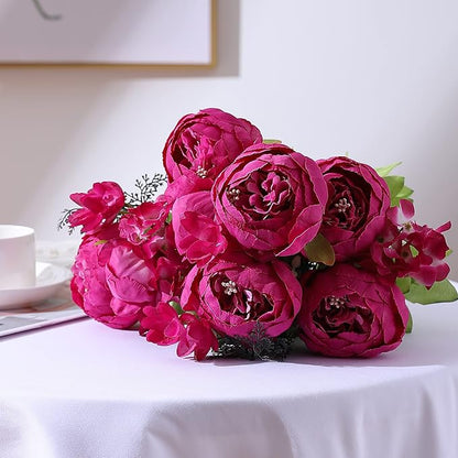 Duovlo Springs Flowers Artificial Silk Peony Bouquets Wedding Home Decoration,Pack of 1 (Spring Hot Pink)