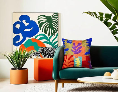 Matisse Decorative Pillow Cover Cutouts Hand Embroidered Abstract Toss Pillows Farmhouse Chair Cushion Contemporary Pillowsham Mid-Century Chair Cushions Wool Size 18x18