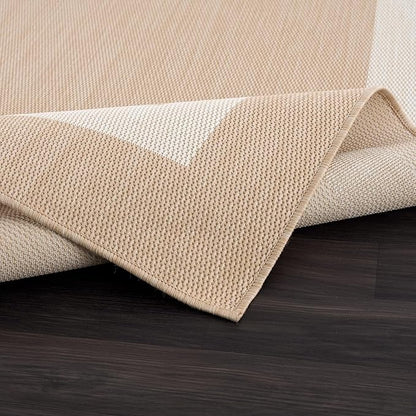 CAMILSON Outdoor Rug 6x9, Modern Outside Rugs for Patios Porches Waterproof Durable Washable Non-Shedding, Easy-to-Clean Indoor Outdoor Area Carpet (6 x 9, Bordered - Beige/White)