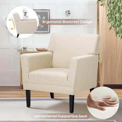 COLAMY Accent Chair Set of 2 for Living Room, Modern Upholstered Fabric Accent Armchair with Back, Soft Single Sofa Chair with Arms for Bedroom/Office/Reception Room, Oatmeal