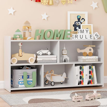 Book Shelf, 5 Cubes Storage Organizer, Open Bookshelf Wooden Bookcase, Freestanding White Bookshelf Cube Shelf for Bedroom, Living Room