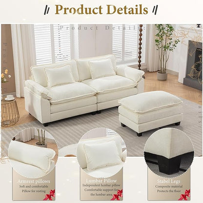 URRED Modular Sectional Sofa Comfy Cloud Couch, Modern Chenille Sofa Sleeper Deep Seat Couches with Ottoman/Pillows for Living Room (White, 82.6''- L Shape)