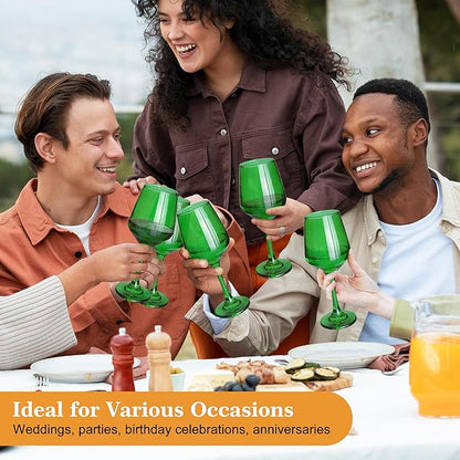Green Wine Glasses Set of 6-12oz Green Long Stem Wine Glass Cups, Pretty Crystal Glassware, Hand Blown Goblets Drinkware, Unique Drinking Stemware Holiday Gift Set