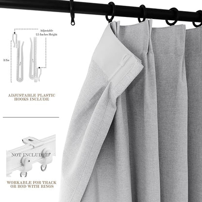 Room Divider Curtains Screen Partitions, Linen Look 100% Blackout Drapery 84 Inches Long, 120" Wide Pinch Pleated Window Drapes, Privacy Protecting, Light Blocking, (1 PC, Silver Grey)