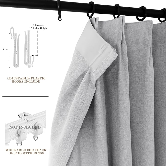 Room Divider Curtains Screen Partitions, Linen Look 100% Blackout Drapery 108 Inches Long, 100" Wide Pinch Pleated Window Drapes, Privacy Protecting, Light Blocking, (1 PC, Silver Grey)