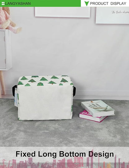 LANGYASHAN Rectangular Storage Bin Collapse Canvas Fabric Cartoon Storage Basket with Handles for Organizing Home Kitchen Boys and Girls Toys Office Closet Shelf Baskets (Rec christmas tree)