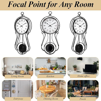 CLXEAST 20 Inch Black Metal Pendulum Wall Clock, Large Schoolhouse Regulator Wall Clocks for Living Room Decor,House Warming Gifts New Home,Gifts for Women
