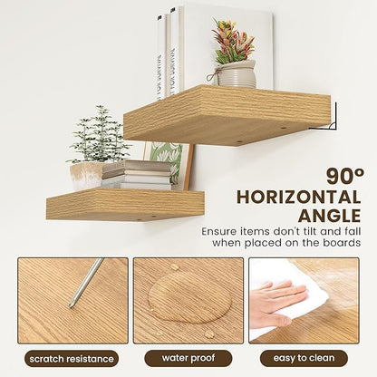 Deep Floating Shelves for Wall | 16 Inch Wide x 12 Inch Deep Floating Shelves Set of 2 | Rustic Oak Wide Wall Shelves | Bookshelf Laundry Shelf TV Shelf Nightstand