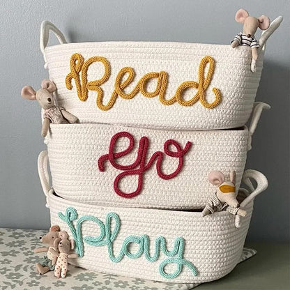 Personalized Baby Name Basket, Custom Woven Baby Shower Gift Basket with Cotton Rope Handle Baby Diaper Nursery Shelf Storage Basket Bin for Kids' Bedroom (Style 1)