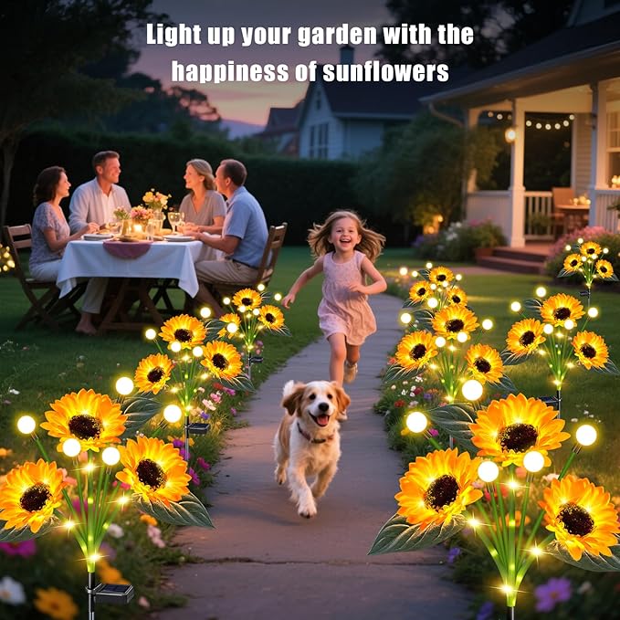 TEDOF Solar Sunflowers & Firefly Lights Solar Outdoor Waterproof - All Weather Sway Lights for Gardens Gifts for Women,Sunflower Decorations for Patio Yard Lawn