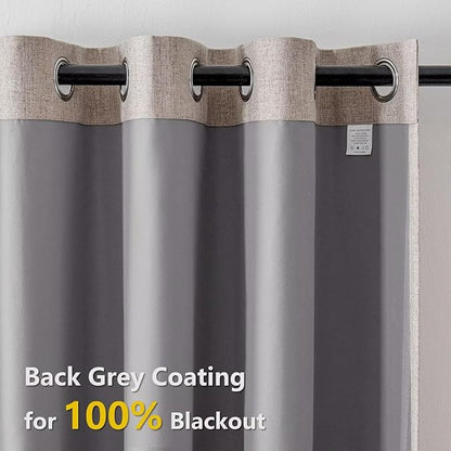 Linen Curtains 84 Inch Length 2 Panels Set, 100% Blackout Curtains Textured Thermal Insulated, Grommet Light Blocking Drapes for Living Room Bedroom Luxury Decor(52W × 84L inch, Linen)
