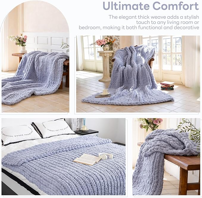Chunky Knit Blanket - Luxury Soft Cozy 50 * 60 Throw Blanket,100% Woven Blanket Rope Knot Throw Blanket for Couch, Sofa, Home Decor, Gift - Machine Washable（Grey）