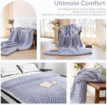 Chunky Knit Blanket - Luxury Soft Cozy 40 * 50 Throw Blanket,100% Woven Blanket Rope Knot Throw Blanket for Couch, Sofa, Home Decor, Gift - Machine Washable(Grey)