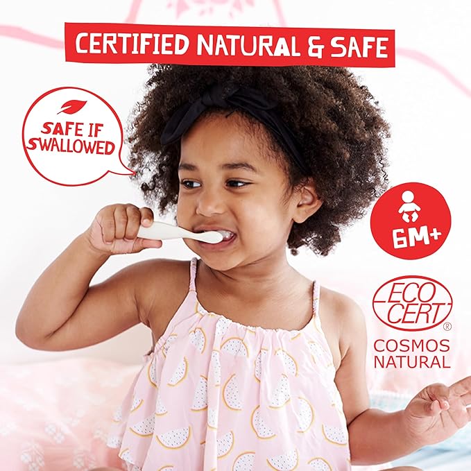 Jack N' Jill Natural Toothpaste for Baby and Infants - Fluoride Free Training Toothpaste, 40% Xylitol, BPA Free - Raspberry, 1.76 oz (Pack of 2)
