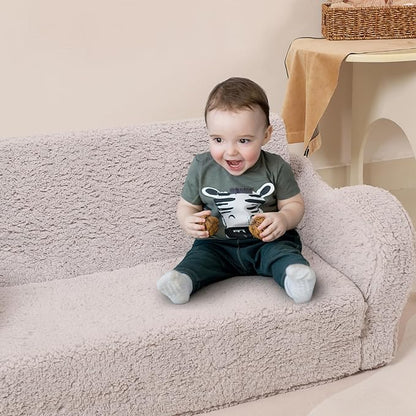 Kids Extra Wide Chairs for Toddler, 2-in-1 Toddler Soft Sherpa Couch Fold Out, Convertible Sofa to Lounger for Girls and Boys, Grey