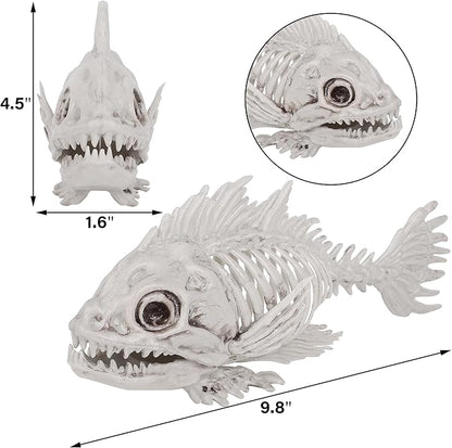 DR.DUDU 3 Pack Skeleton Fish Halloween Decor, Animals Skeleton Decorations Plastic Skull Fish Bones Figure Decor for Outdoor Indoor Bedroom Tank Party Props