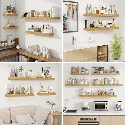fuqing Floating Shelves for Wall, Bathroom Shelf Wall Mounted for Storage, Shelves with Invisible Bracket for Bedroom, Kitchen, Living Room, Farmhouse Small Book Shelf, 30 Inch Set of 2, Oak