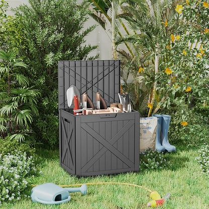 32 Gallon Deck Box Large Outdoor Storage for Patio Furniture,Outdoor Cushions,Garden Tools and Pool Supplies,Waterproof,Resin,Lockable(Black)