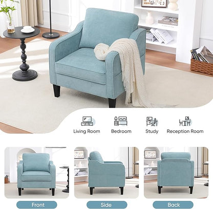 Accent Chairs Set of 2, Upholstered Living Room Chairs with Side Pockets, Mid Century Modern Reading Chair for Bedroom, Comfy Armchair Single Sofa Side Chair for Office, Small Room, Teal Green