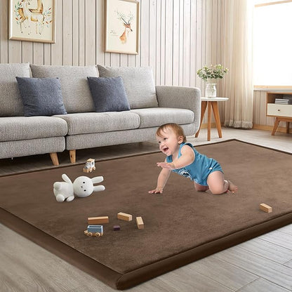 Baby Play Mat for Floor Tummy Time Mat Nursery Rug Muscle Mat Area Rug Playroom Rug Tatami Mat 6'7"x5'11" Memory Foam 1.3" Thick Crawling Mat For Babies,Toddlers, Infants, Kids Floor Mat,Coffee