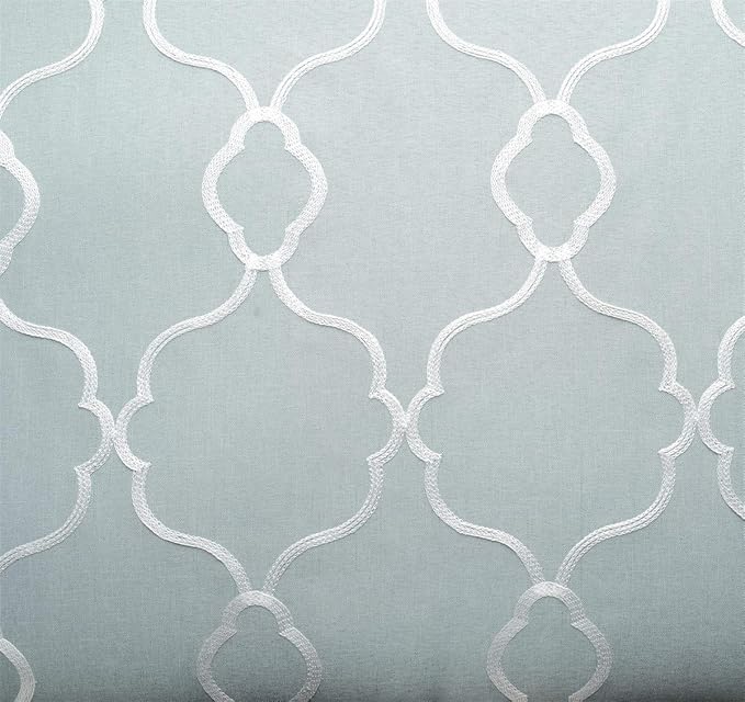 MIUCO Moroccan Embroidery Semi Sheer Curtains Faux Linen Grommet Curtains for Living Room 52 x 84 Inch 2 Panels Set, Sea Foam