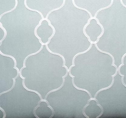 MIUCO Moroccan Embroidered Semi-Sheer Curtains Faux Linen Grommet Window Panel Pair for Nursery 52 x 63 Inch, Sea Foam