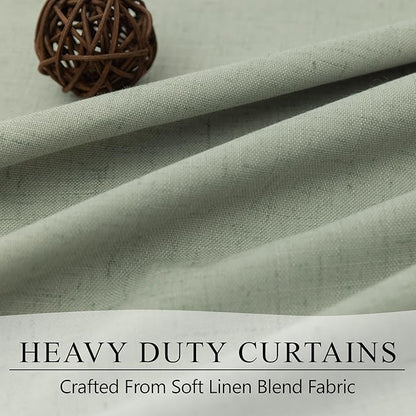 Light Sage Green Linen Textured Blackout Curtains 102 Inch Length 2 Panel Back Tab Sound Draft Cold Sun Blocking Winter Curtains Noise Reducing Retro Moody Drapes Living Room Divider Bedroom 102 Long