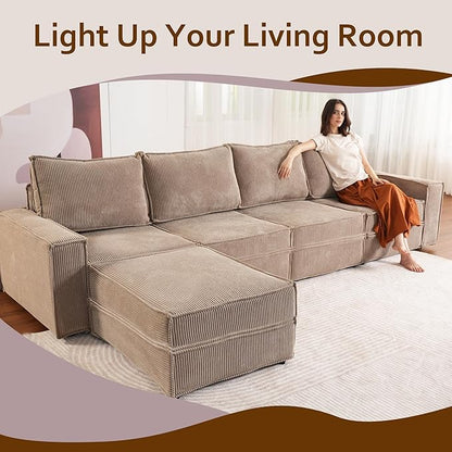 HOOOWOOO Modular Sectional Sofa Couch,Matching Free Combination Cloud Couch Right Arm Chair(Camel Corduroy)