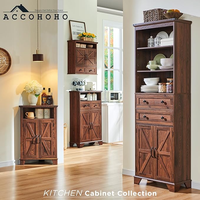 Bathroom Wall Cabinet, Farmhouse Medicine Cabinet, 24" Wide Cabinet with Drawer, Adjustable Shelf, Double Barn Doors, Storage Cabinet for Bathroom, Kitchen, Living Room, Brown