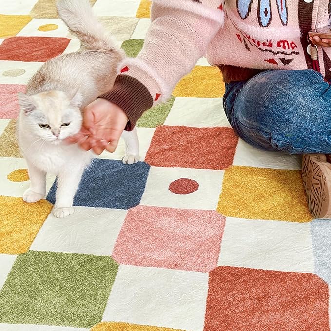 jinchan Runner Rug 2x5 Kids Hallway Washable Rug Indoor Soft Non Slip Modern Diamond Carpet for Nursery Room Bedroom Kitchen Laundry Room Circus on Cream