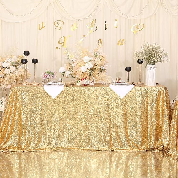 SquarePie Sequin Tablecloth 50 x 72 Inch Gold Sparkly Table Cloth for Wedding Party