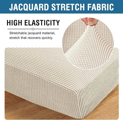H.VERSAILTEX Super Stretch Individual Chaise Cover Sectional Couch Covers for L Shaped Sofa Both Left/Right Featuring Thick Jacquard Textured Twill Fabric (1 Piece Chaise Cover Large, Natural)