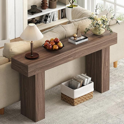 63 Inch Long Console Table for Entryway, Farmhouse Wood Rectangular Sofa Table Behind Couch Table, Narrow Entryway Table for Living Room, Entrance, Hallway, Foyer, Easy Assembly (Brown)