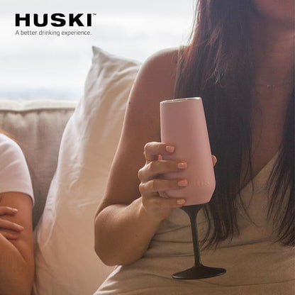 Huski Champagne Flute | NEW | Award-winning Design with Detachable Stem | Premium Stainless Steel Champagne Glass with Lid | Triple Insulated Tumbler | 8oz Capacity | Great Gift (White)