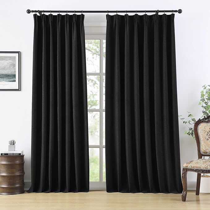 RAIN CITY Black Blackout Curtains Back Tab 2 Panels 70x90