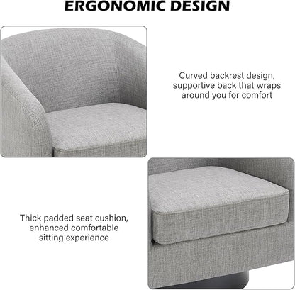 Swivel Barrel Accent Chair Set of 2, Modern Round Linen Arm Chair for Living Room, Bedroom, Comfy Club Reading Chairs for Adults-Linen Fabric Light Grey