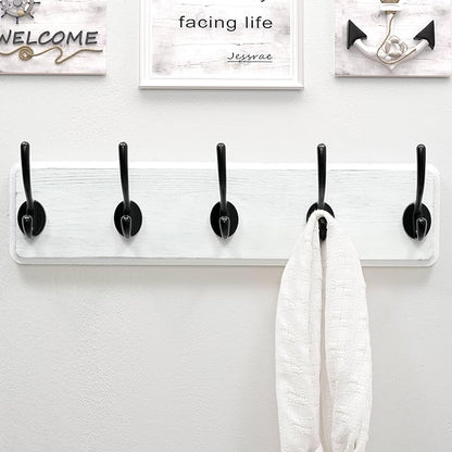 Dseap Coat Rack Wall: Patented, Heavy-Duty, 5-Double-Hooks Wooden Wall Mounted Coat Rack Coat Hanger Hook Rail for Winter Coats Hat Jacket Clothing, White & Black, Pack of 2
