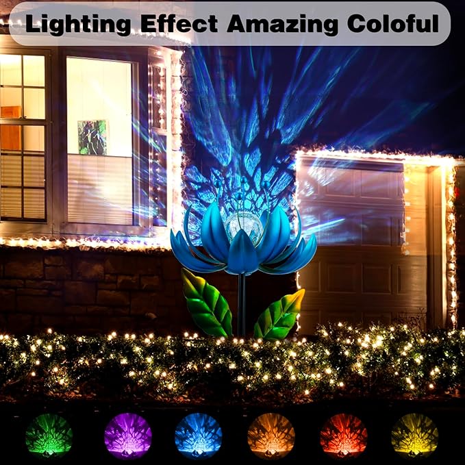 Solar Wind Spinner, 38 Inch Metal Stake Yard Spinners,Solar Powered Multi-Color LED Glass Ball with Kinetic Wind Sculpture Spinner Windmills for Yard (38IN-Purple)