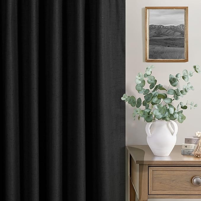 Black Linen Blackout Curtains 120 Inches Long 2 Panels Burg for Living Room Back Tab Pleated Thermal Cold Heat Sun Blocking Extra Long Drapes Black Out Blinds Shades for Bedroom Windows 52x120 Length
