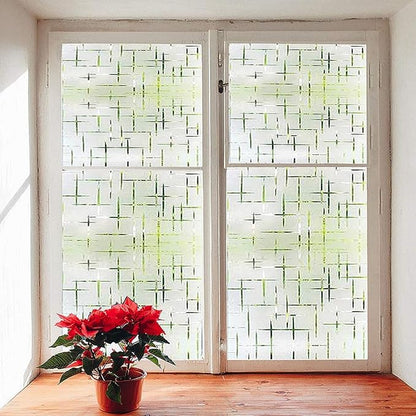 Finnez Frosted Window Film Non-Adhesive, Frosting Privacy Film for Glass Windows, Self Static-Cling Decorative Window Cling for Home Office UV Protection Cross Pattern, 29.5 x 118.1inches