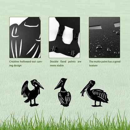 3 Pack Pelican Metal Garden Decorative Stakes, Weather Proof Silhouette Statues for Yard, Patio,Outdoor Decor for Pelican Lovers and Pet Owners