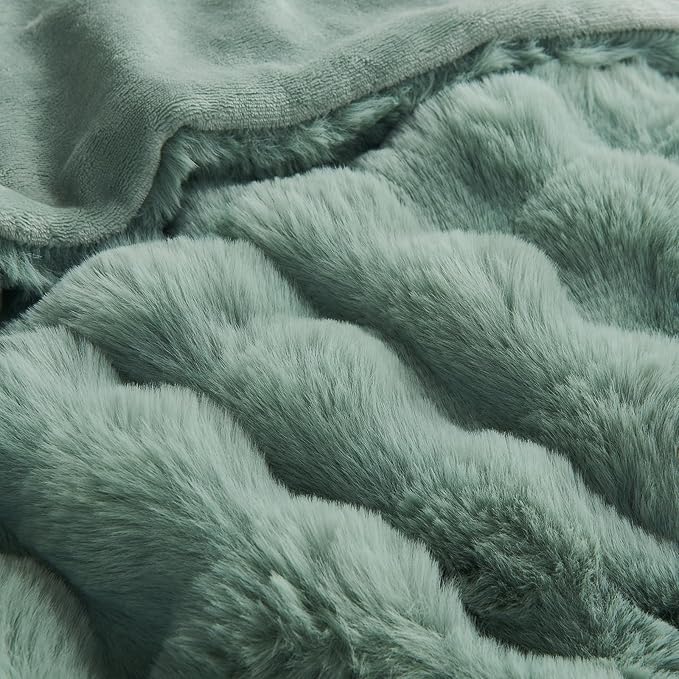 Lotus Karen Faux Fur Throw Blanket Sage Green - Big Bubble Rabbit Fluff Blanket for Couch Bed Sofa,Softest Fluffy Fuzzy Cozy Blanket, Plush Thick Furry Shaggy Warm Blankets for Women,50x60 Inches