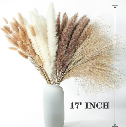 220PCS Dried Flower Bouquet – Pampas Grass, Floral Decor for Home, Wedding, and Boho Style | Perfect for Vases, Fall, Spring, Summer, and Winter Arrangements