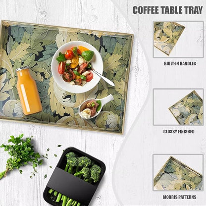 Spsyrine Serving Tray with Handles, Plastic Decorative Tray for Coffee Table, Living Room, Home Decor, Acanthus