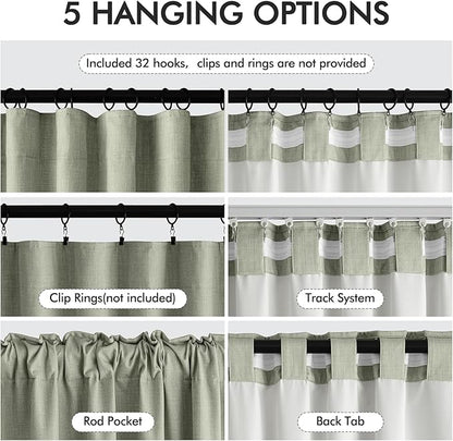 MIULEE 100% Blackout Curtains 84 Inch Long 2 Panels for Bedroom, Thick Luxury Faux Linen Black Out Curtain Room Darkening Back Tab Pleat Window Textured Drapes with Hooks for Living Room, Sage Green