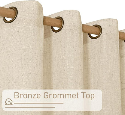 LAMIT Light Filtering 63 inch Length Sheer Curtains, Soft Semi Sheer Linen Textured Bronze Grommet Neutral Boho Drapes for Living Room/Bedroom, 2 Panels Set, 52 x 63 Inch, Linen