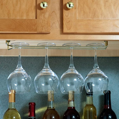 TrueCraftware- 16-Inch Wine Glass Rack Brass Finish Set of 2- Stemware Rack Wire Hanging Rack Under Cabinet Wine Glass Stemware Holder Glass Storage Hanger Organizer for Kitchen and Bar