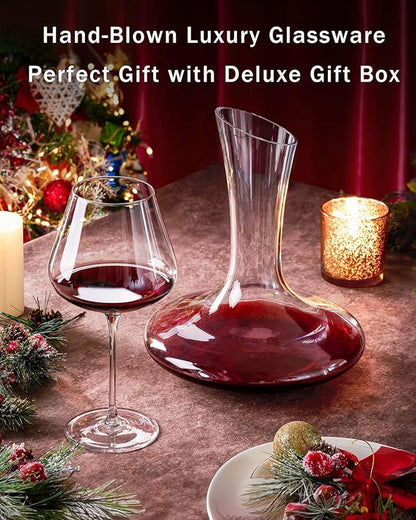 JBHO Set of 4-21 Ounce Hand Blown Italian Style Crystal Burgundy Wine Glasses - Lead-Free Premium Crystal Clear Glass - Gift-Box for any Occasion